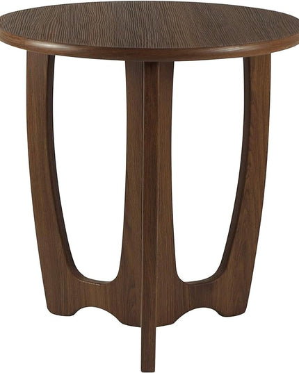 FINECASA Round End Table Small Rustic Side Table with Curved Legs Farmhouse Side Table Living Room, Bedroom, Entryway, Bedside, Nightstand (Chestnut) - LeafyLoom