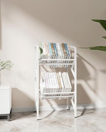 Bookshelf Storage Shelf Bookcase Freestanding Storage Stand Book Organizer for Living Room, Bedroom, Kitchen, Rust Resistance,Easy Assembly Multi-Functional Organizer (2 Tiers, White) - LeafyLoom