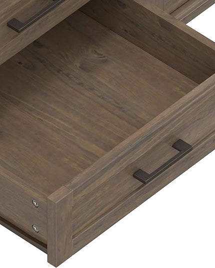 SIMPLIHOME Ela SOLID WOOD Wide Transitional Media Stand for TVs up to 80 inches for The Living Room and Entertainment Center, 72 inch, Smoky Brown - LeafyLoom