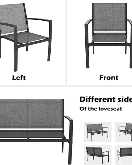 Greesum 4 Pieces Patio Furniture Set, Outdoor Conversation Sets for Patio, Lawn, Garden, Poolside with A Glass Coffee Table, Gray - LeafyLoom