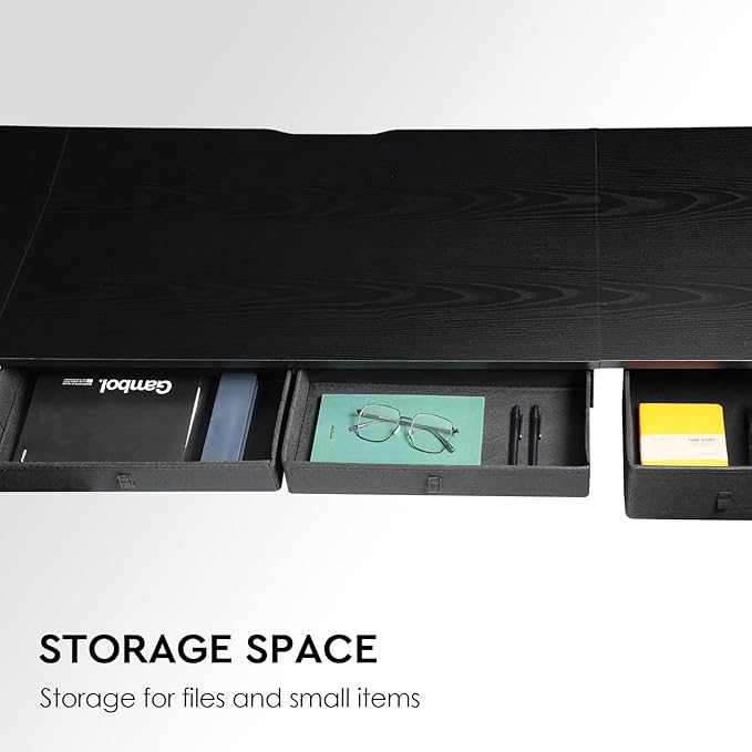 Ｍａｉｈａｉｌ Home Office Desk with Drawers and Shelves, 55” Computer Corner Desk for Small Space, Small L Shaped Desk with Side Storage for Bedroom, Black - LeafyLoom
