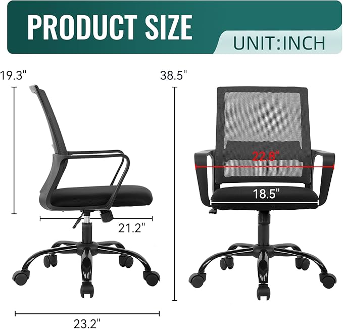 Home Office Chair Ergonomic Desk Chair Swivel Rolling Computer Chair Executive Lumbar Support Task Mesh Chair Adjustable Stool for Women Men,Grey - LeafyLoom