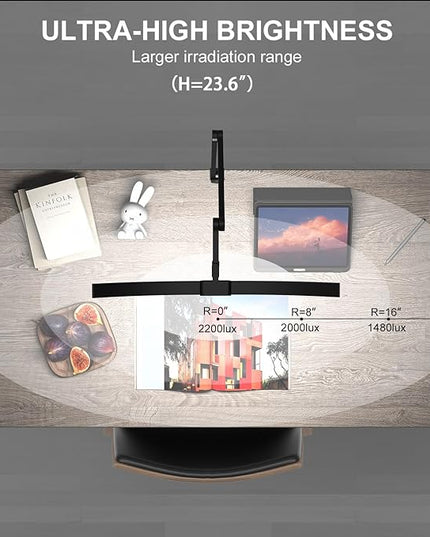 Architect Desk Lamp with Clamp, 1500LM Bright Curved 24W Led Desk Light for Home Office, Adjustable Clip On Rotating Office lamp Tall Dimmable Overhead Table Light for Computer Drafting - LeafyLoom