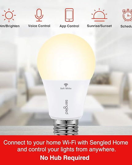 Sengled Smart Light Bulb, WiFi Light Bulbs That Work with Alexa & Google Home, No Hub Required, Smart LED Light Bulb A19 Soft White (2700K), 2 Pack Sengled