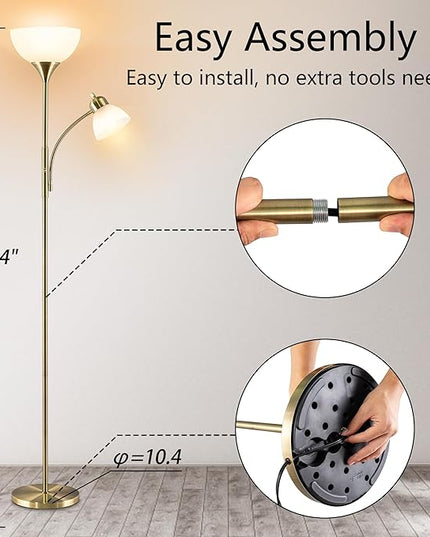 Floor Lamp, Dimmable Standing lamp, 3 Levels Dimmable Brightness, Included 9W and 5W LED Bulbs, Industrial Floor Lamp for Living Room, Bedroom, Office, Reading - LeafyLoom