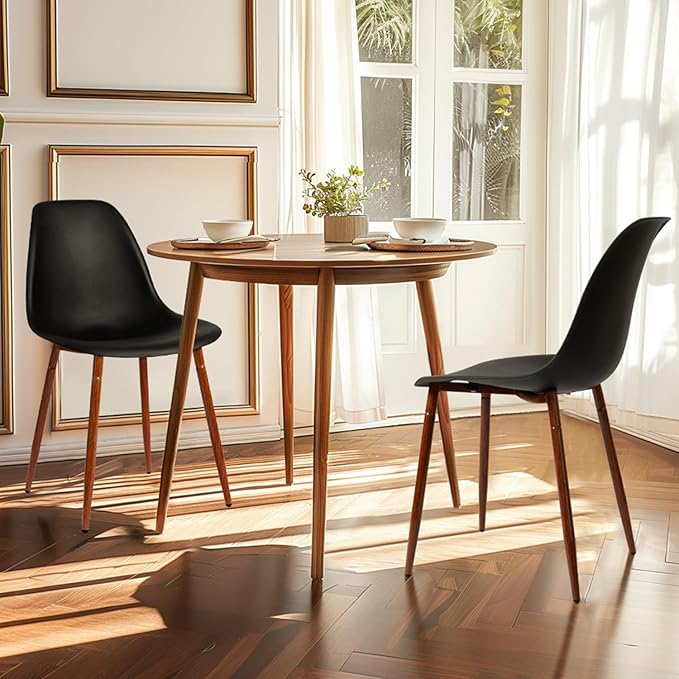 CangLong Modern Popular Dining Chairs Set 2 with Plastic seat and Metal Legs for Dining&Lving Room,Black - LeafyLoom
