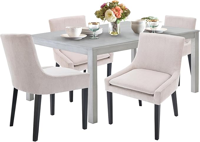 COLAMY 5-Piece Dining Table Set for 4, 60" Kitchen Wood Table with 4 Corduroy Dining Room Chairs, White/Beige - LeafyLoom