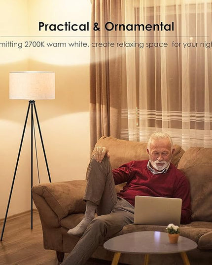 Floor Lamp for Living Room, Tripod Floor Lamp, 15W LED Bulb, 3 Levels Dimmable Brightness, Linen Lamp Shade, Mid Century Standing Lamp for Living Room, Bedroom, Study Room and Office - LeafyLoom