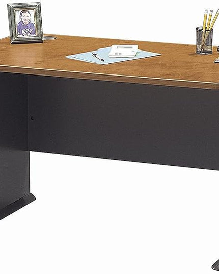 Bush Business Furniture Series A 48W Computer Desk in Natural Cherry and Slate, Small Office Table for Home or Professional Workspace - LeafyLoom