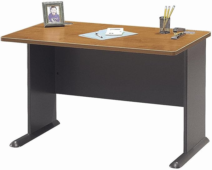 Bush Business Furniture Series A 48W Computer Desk in Natural Cherry and Slate, Small Office Table for Home or Professional Workspace - LeafyLoom