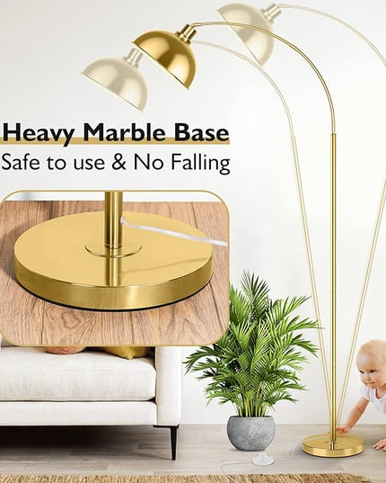 Arc Floor Lamps for Living Room, Modern Tall Standing Lamp Remote Control,Stepless Dimmable Gold Floor Lamp with Hanging Dome Shade, Over Couch Arched Reading Lamp for Bedroom, Office (Bulb Included) - LeafyLoom