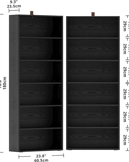 IRONCK Bookshelves and Bookcases Set of 2 Floor Standing 6 Tier Display Storage Shelves 70in Tall Bookcase Home Decor Furniture for Home Office, Living Room, Bed Room - LeafyLoom