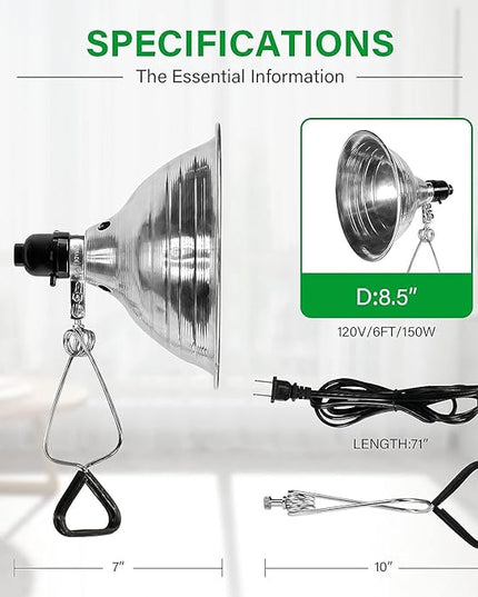 Simple Deluxe Clamp Lamp Light 150 Watt with 8.5 Inch Aluminum Reflector (no Bulb Included), 6 Feet Cord, 1 Pack, Black - LeafyLoom