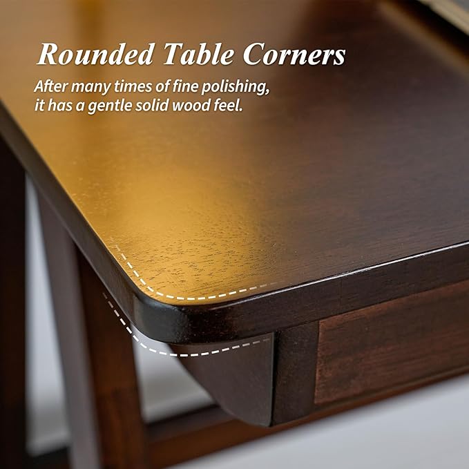 Computer Desk with Drawers, Solid Wood Writing Desk, Mid Century Modern Home Office Desks, Oak Study Table, Small Desk for Bedroom, 29.1 H x 39.4 W x 21.7 D Inches, Walnut - LeafyLoom