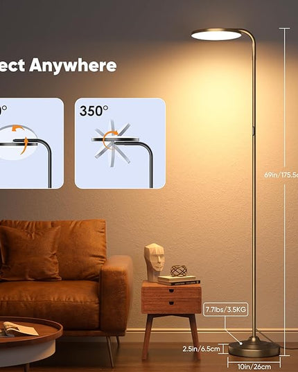 36W LED Floor Lamp, Super Bright Standing Lamp, Modern Stepless Dimmable Torchiere Tall Lamp with Remote Control, 350°Rotating Head Reading Floor Lamp for Living Room, Bedroom, Office - LeafyLoom
