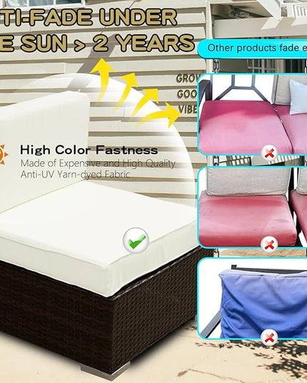 ClawsCover 14Pack Outdoor Patio Seat and Back Cushions Replacement Covers Fit for 7Pieces 6-Seater Wicker Rattan Sectional Couch Chair Furniture Set,Cream-Include Cover Only (Large) - LeafyLoom