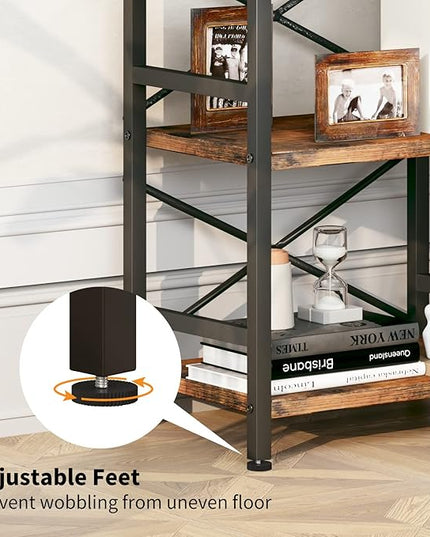 Bookshelf, 3 Tier Industrial Bookcase, Metal Small Bookcase, Rustic Etagere Book Shelf Storage Organizer for Living Room, Bedroom, and Home Office(Rustic Brown) Patent Pending D29873033 - LeafyLoom