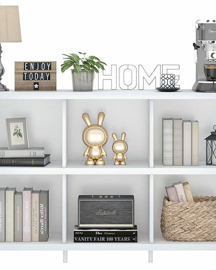 FATORRI 6 Cube Storage Organizer with Shelf, Long Wood and Metal Cubby Bookcase, Industrial Horizontal Bookshelf (White Oak, 47 Inch) - LeafyLoom
