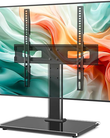 Universal TV Stand Mount for 27-60 inch TVs, Height Adjustable Table Top TV Stand Holds up to 88lbs, TV Mount Stand with Tempered Glass Base, Replacement TV Base Stands Max VESE 400x400mm - LeafyLoom