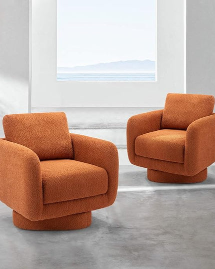 COLAMY Swivel Accent Chairs Set of 2, 32Inches Wide Upholstered Armchair with Plush Back Pillow for Living Room, Modern Sofa Corner Chair for Nursery/Living Room/Bedroom-Orange - LeafyLoom