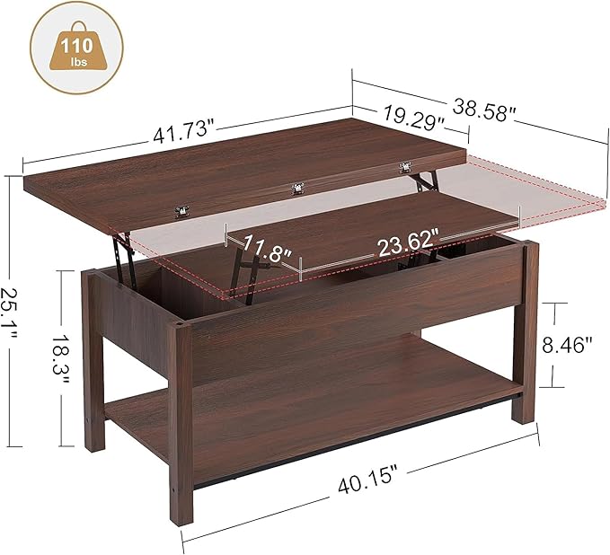 FABATO Lift Top Coffee Table, 4-in-1 Multi-Function Convertible Coffee Table with Storage, Coffee Table Converts to Dining Table for Living Room Reception Room Office, Espresso - LeafyLoom