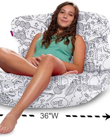 Posh Creations Structured Comfy Bean Bag Chair for Gaming, Reading, and Watching TV, Laguna Lounger, Canvas Coloring Fabric - Creatures - LeafyLoom
