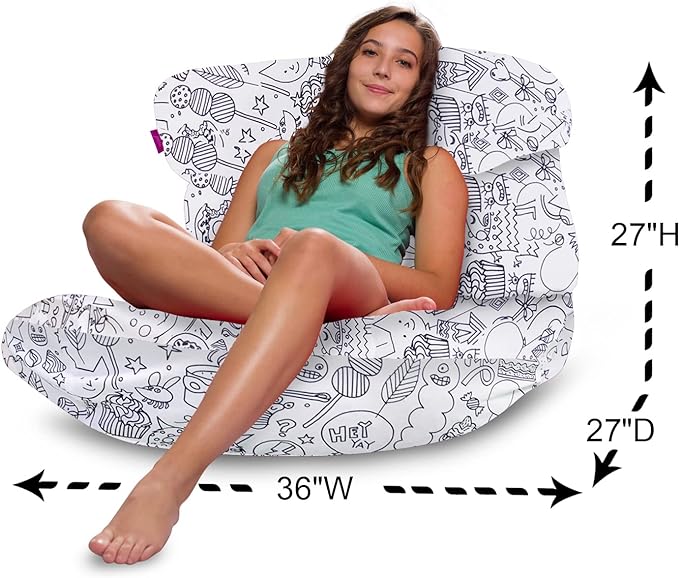 Posh Creations Structured Comfy Bean Bag Chair for Gaming, Reading, and Watching TV, Laguna Lounger, Canvas Coloring Fabric - Creatures - LeafyLoom