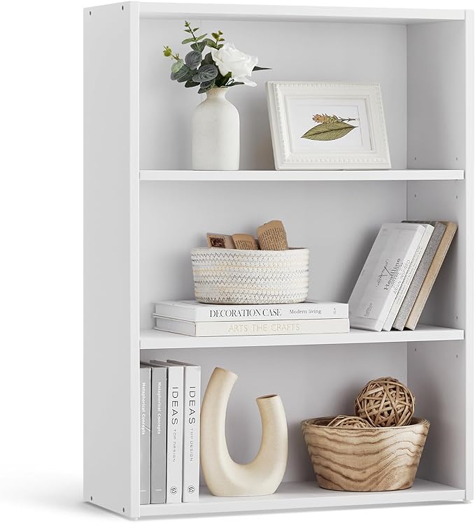 VASAGLE Bookshelf, 23.6 Inches Wide, 3-Tier Open Bookcase with Adjustable Storage Shelves, Floor Standing Unit, Cloud White ULBC163T14 - LeafyLoom