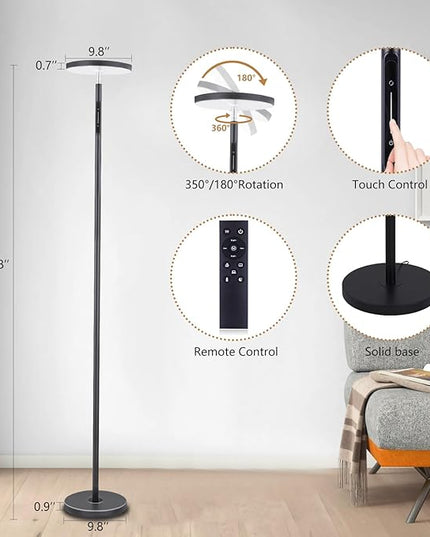 ‎Floor Lamp for Living Room, LED Tall Standing Lamp for Bedroom Reading, Torchiere Super Bright Dimmable, Side Lighting for Offices Rooms with Remote Touch Control. Adjustable 4 Colors. - LeafyLoom