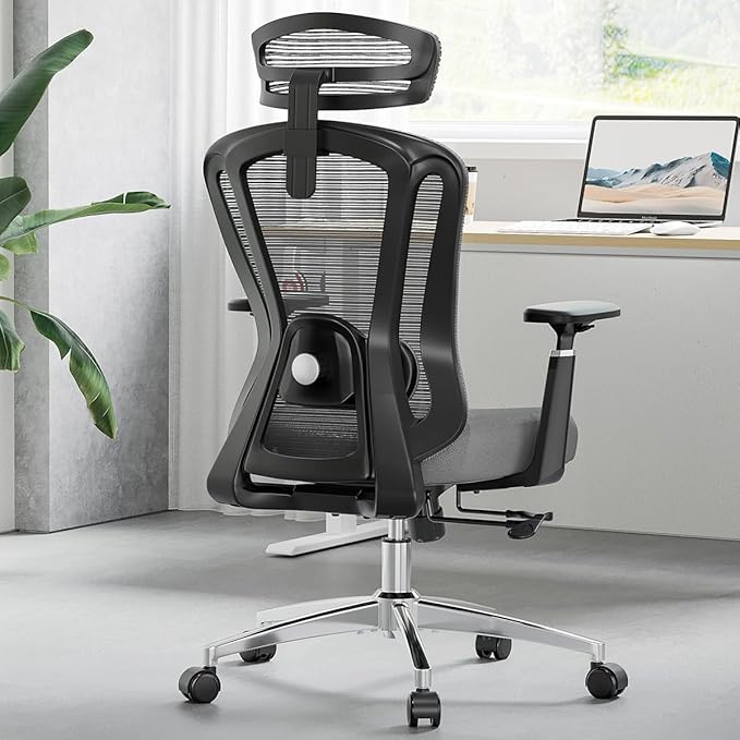 Farini Office Chair Ergonomic Desk Chair, High Back Office Chair with Wheels, Home Office Chair for Heavy People, Office Chair Adjustable Seat Depth, 3D Armrests and Adjustable Headrest, Gray - LeafyLoom