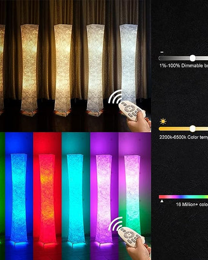 LEONC 61" Soft Light Floor Lamp for Game Room and TV, RGB Color Changing LED, Tyvek Fabric Shade, Smart App Control, Compatible with Alexa & Google Home, Music Sync and Multi Scene Modes,Floor Lamp - LeafyLoom
