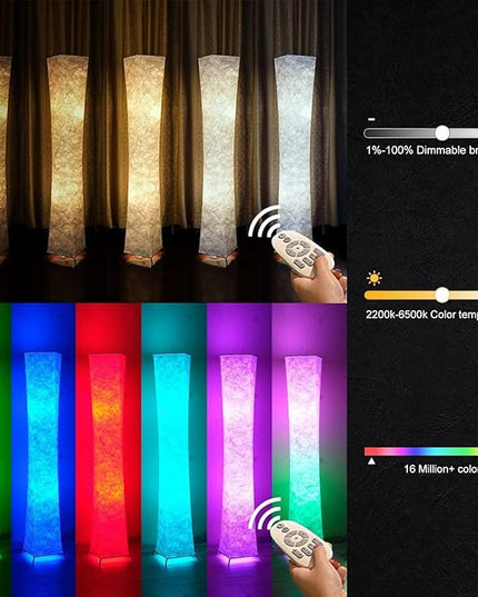 Soft Light Floor Lamp, 52" LEONC Twist RGB Color Changing Tyvek Fabric Shade Dimmable Remote Control and 2 Smart LED Bulbs for Livingroom… - LeafyLoom