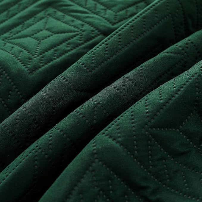 WONGS BEDDING Emerald Green Comforter Set Queen Size(90“×90”), Boho Geometric Textured Bedding Comforter Sets - 3 Pieces Reversible Soft Microfiber Ultrasonic Bedding with 2 Pillowcases - LeafyLoom