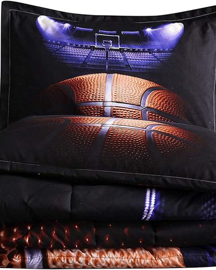 Btargot Basketball Comforter Sets Full for Boys Teens,3D Sports Basketball Bedding,Soft Microfiber Reversible Quilt with 2 Matching Pillow Shams - LeafyLoom