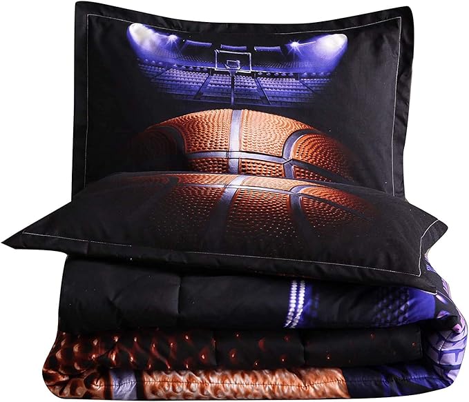 Btargot Basketball Comforter Sets Full for Boys Teens,3D Sports Basketball Bedding,Soft Microfiber Reversible Quilt with 2 Matching Pillow Shams - LeafyLoom