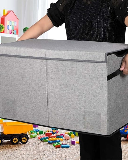 Toy Box Chest, Collapsible Sturdy Storage Bins with Lids, Extra Large Kids Toy Storage Organizer Boxes Bins Baskets for Kids, Boys, Girls, Nursery Room, Playroom, Closet (Fine Linen Gray) - LeafyLoom