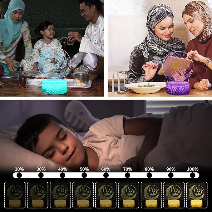 Ramadan Mubarak Decorations, Ramadan LED Night Light with Remote 16 Color Flashing, Eid al-Fitr Mubarak 3D Star Moon Lights for Bedroom Ramadan Gifts for Islamic Holiday Believers Muslims Home Decor - LeafyLoom