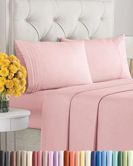 Queen Size 4 Piece Sheet Set - Comfy Breathable & Cooling Sheets - Hotel Luxury Bed Sheets for Women & Men - Deep Pockets, Easy-Fit, Soft & Wrinkle Free Sheets - Baby Pink Oeko-Tex Bed Sheet Set - LeafyLoom