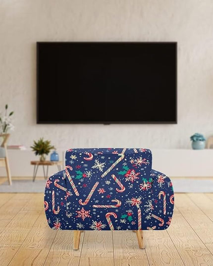 FKELYI Christmas Easy Going Stretch Sofa Slipcover Blue Candy Cane Furniture Protector Easy Going Stretch Sofa Slipcovers with Elastic Bottom S FKELYI