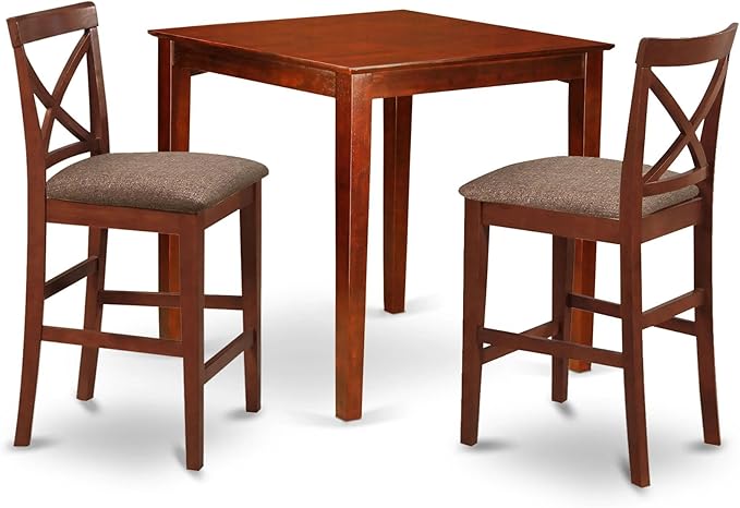 East West Furniture PUBS3-BRN-C 3 Piece Counter Height Set for Small Spaces Contains a Square Kitchen Table and 2 Linen Fabric Dining Room Chairs, 36x36 Inch - LeafyLoom