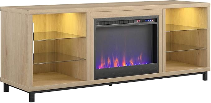 Ameriwood Home Lumina Fireplace TV Stand, Deluxe 70", Blonde Oak - LeafyLoom