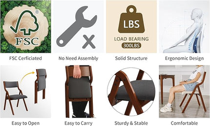 Ball & Cast Padded Folding Chairs 2 Pack,Solid Wood Frame,18" Seat Height,Space Saving,Easy to CarrySuitable for dining room, bedroom and outdoor, Light gray - LeafyLoom