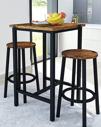 Recaceik 3 Piece Pub Dining Set, Modern bar Table and Stools for 2 Kitchen Counter Height Wood Top Bistro Easy Assemble for Breakfast Nook Living Room Small Space Restaurant, Rustic Brown 24” - LeafyLoom