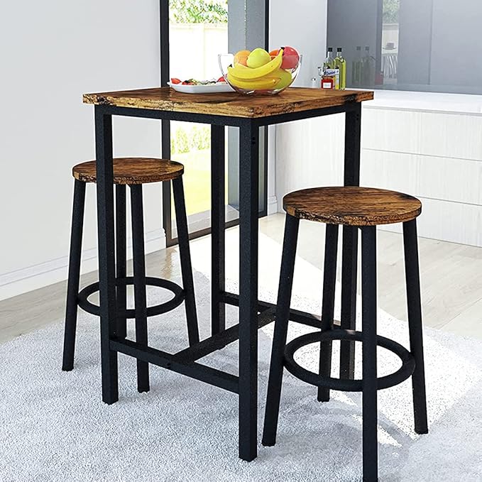 Recaceik 3 Piece Pub Dining Set, Modern bar Table and Stools for 2 Kitchen Counter Height Wood Top Bistro Easy Assemble for Breakfast Nook Living Room Small Space Restaurant, Rustic Brown 24” - LeafyLoom