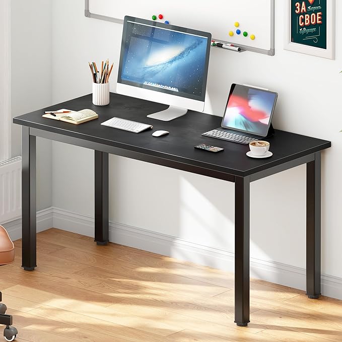 DlandHome 47 inches Medium Computer Desk, Composite Wood Board, Decent and Steady Home Office Desk/Workstation/Table, BS1-120BB Black Walnut and Black Legs, 1 Pack - LeafyLoom