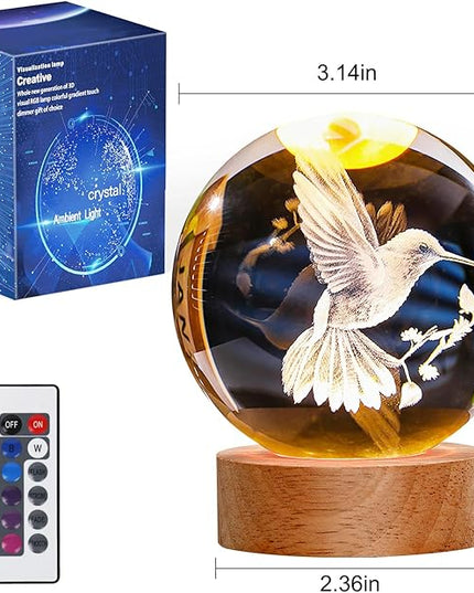 Bird Gifts for Kids, Large 3D Bird Lamp, Crystal Bird Night Light 16 Color Changing with Remote Control for Bedroom Decor, Bird Figurines - LeafyLoom