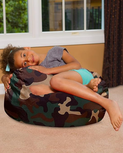 Posh Creations Bean Bag Chair for Kids, Teens, and Adults Includes Removable and Machine Washable Cover, Soft Nylon - Camo Green, 27in - Medium - LeafyLoom