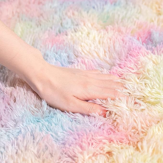 AROGAN Soft Rainbow Area Rugs for Girls Room 5x8 Feet, Fluffy Girls Bedroom Rugs, Princess Rug, Cute Colorful Carpet for Kids Teens Nursery Toddler, Pink - LeafyLoom