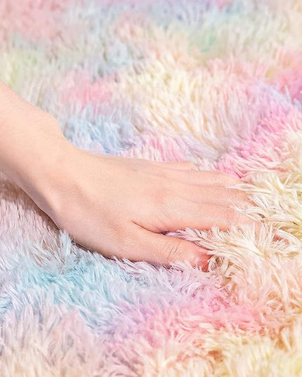AROGAN 6x9 Feet Soft Rainbow Area Rugs for Girls Room, Fluffy Girls Bedroom Rugs, Princess Rug, Cute Colorful Carpet for Kids Teens Nursery Toddler, Pink - LeafyLoom