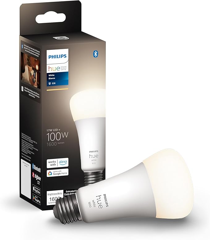 Philips Hue Smart 100W A21 LED Bulb - Soft Warm White Light - 1 Pack - 160LM - E26 - Indoor - Control with Hue App - Works with Alexa, Google Assistant and Apple Homekit PhilipsHue